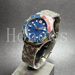 Custom Made Watch Automatic Movement Silver Case Blue Gold OMG Seamaster Style